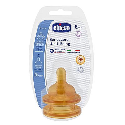 Chicco Θηλή Καουτσούκ, Ροή Φαγητού 6m+ 2τμχ