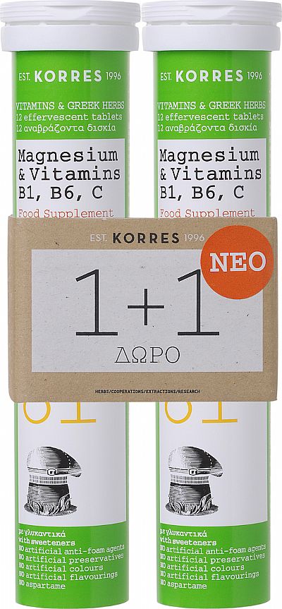  Korres Magnesium & Vitamins B1 B6 C 2 x 12 αναβράζοντα δισκία