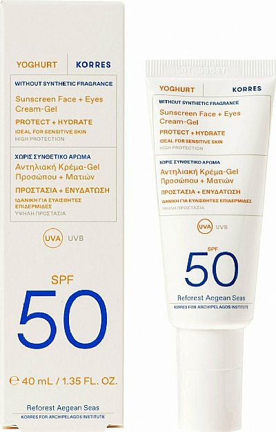 Korres Yoghurt Sunscreen Emulsion Face & Eyes Cream Gel SPF50 40ml