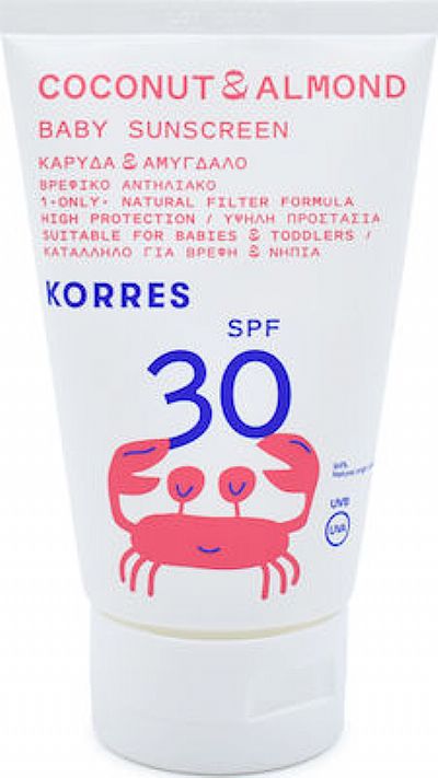 Korres Βρεφικό Αντηλιακό Γαλάκτωμα Coconut & Almond για Πρόσωπο & Σώμα SPF30 100ml