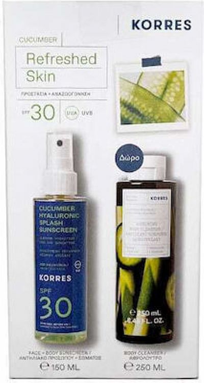 Korres PROMO PACK Αγγούρι + Υαλουρονικό Αντηλιακό Splash SPF30 50ml & ΔΩΡΟ Αφρόλουτρο 250ml.