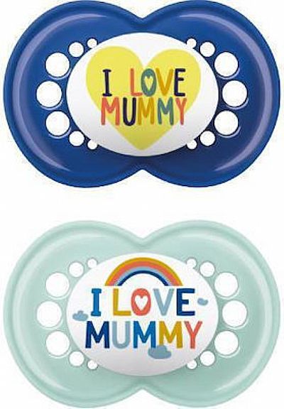 Mam Πιπίλες Σιλικόνης για 16+ μηνών Ι Love Mummy Μπλε / Τιρκουάζ 2τμχ