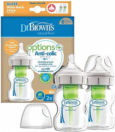 Dr Brown's Options+ Σετ Γυάλινων Μπιμπερών 2 Τμχ Φαρδύ Λαιμό 150ml