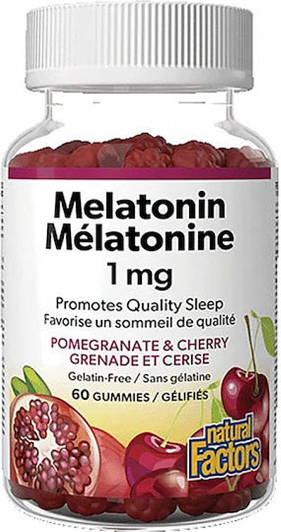Natural Factors Melatonin 1mg Συμπλήρωμα για τον Ύπνο 60 ζελεδάκια Ρόδι & Κεράσι 